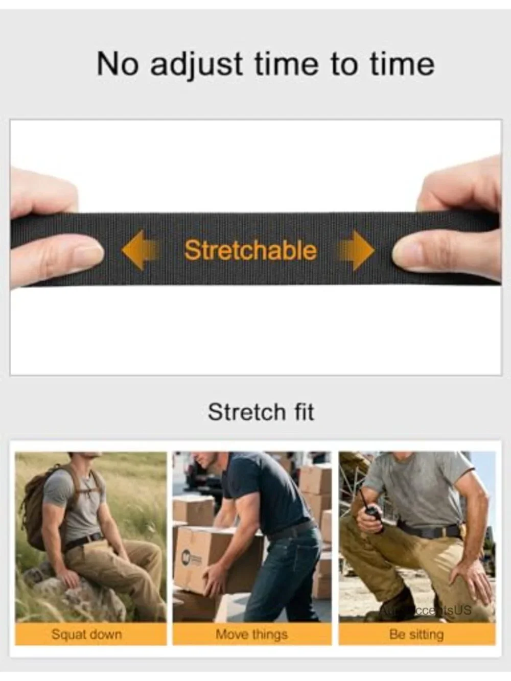 Men's Quick Release Tactical Belt, Stretch Nylon Web with Ratchet Buckle